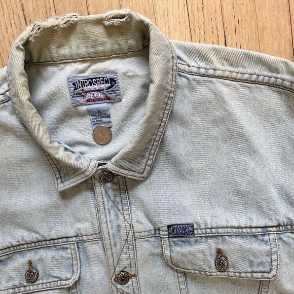 Vintage Diamond Stitch Jean Vest Denim Mens XL Distressed by Introspect - Picture 4 of 9